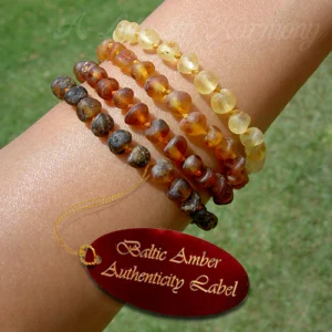 raw unpolished baltic amber adult bracelets on wrist, main image - a life in harmony amber